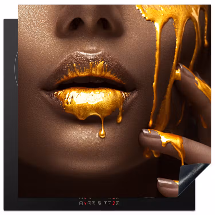 Goud - Vrouw - Verf - Lippen - Luxe Inductie beschermer vinyl 3mm middel -3d