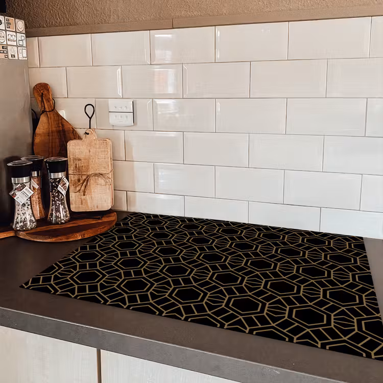 Goud - Zwart - Rozetstructuur Inductie beschermer vinyl 3mm klein 276 -sfeer3