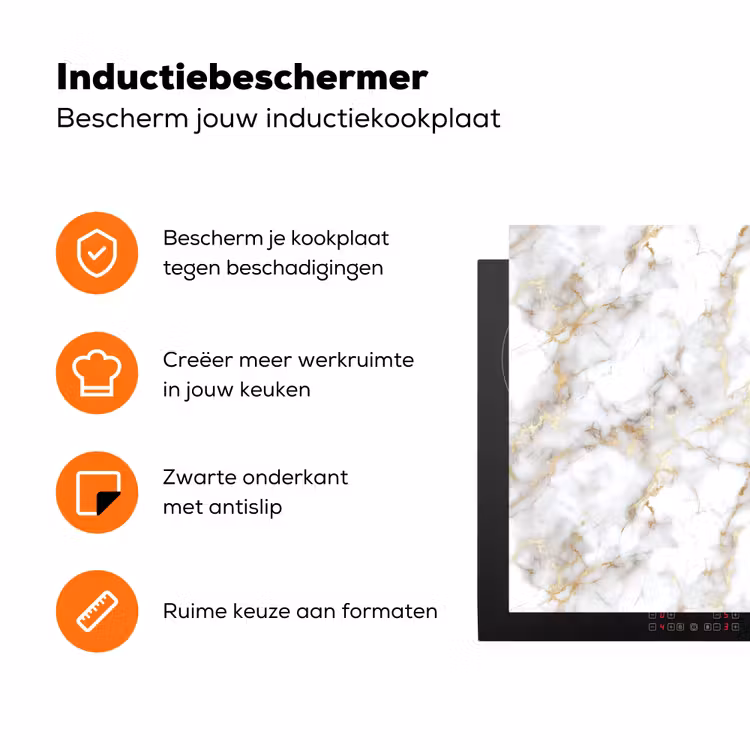 Gouden aders - Marmer - Wit Inductie beschermer vinyl 3mm klein 276 -zzzzzzz-td-ups