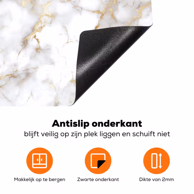 Gouden aders - Marmer - Wit Inductie beschermer vinyl 3mm klein 276 -zzzzzzz-td-onderkant