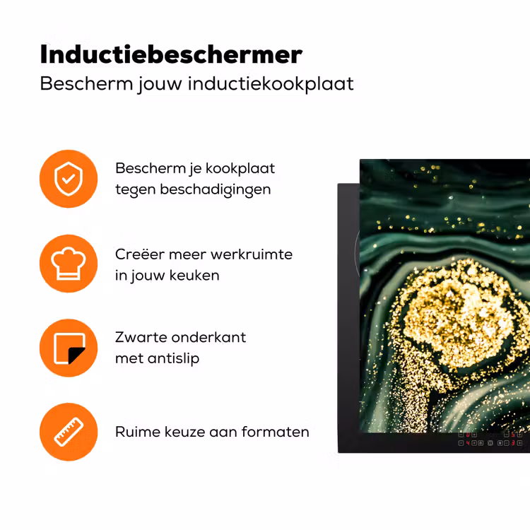 Gouden Storm op Groen Marmer Inductie beschermer vinyl 3mm klein -zzzzzzz-td-ups