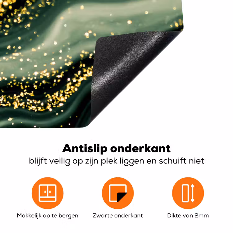 Gouden Storm op Groen Marmer Inductie beschermer vinyl 3mm klein -zzzzzzz-td-onderkant