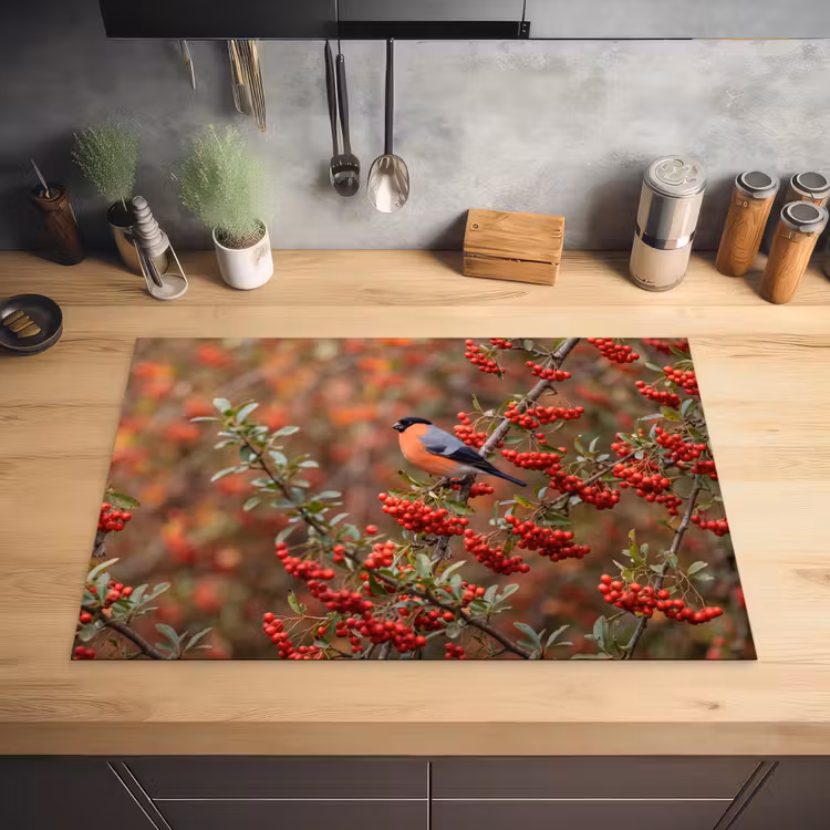 Goudvink - Bessen - Herfst - Natuur - Kleurrijk Inductie beschermer vinyl 3mm klein -sfeer5