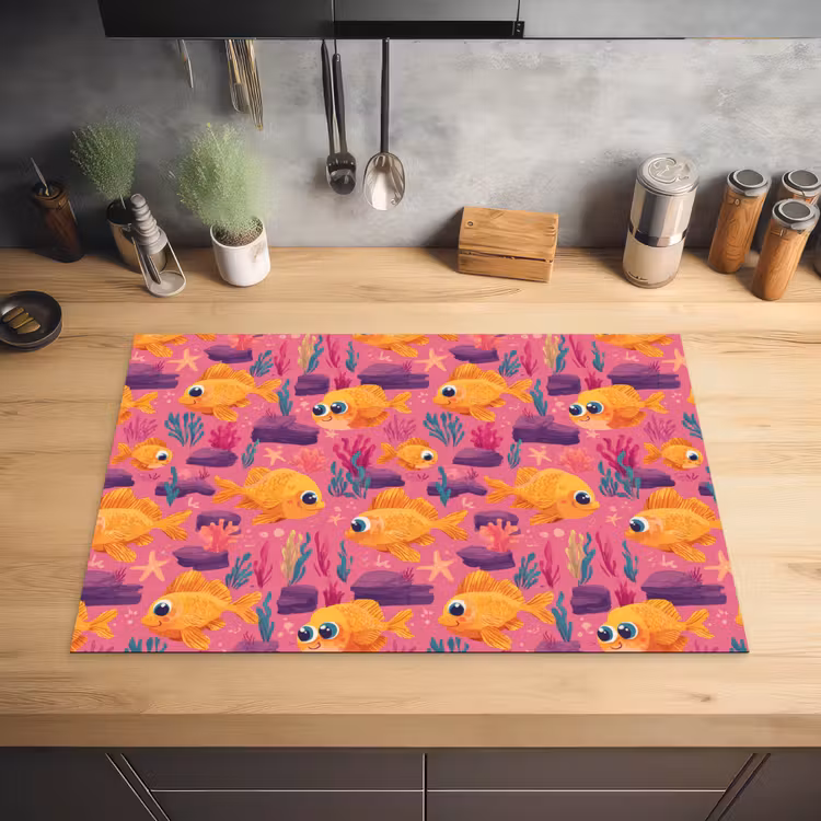 Goudvissen - Koraal - Kleurrijk Inductie beschermer vinyl 3mm klein 276 -sfeer5