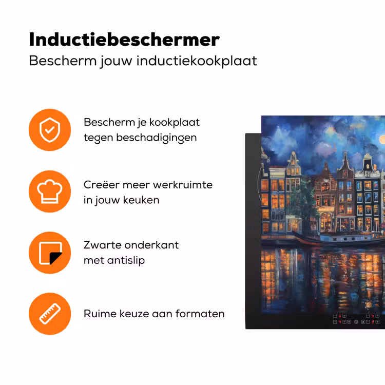 Grachten Amsterdam - Huizen - Stad - Kleurrijk Inductie beschermer vinyl 3mm klein -zzzzzzz-td-ups