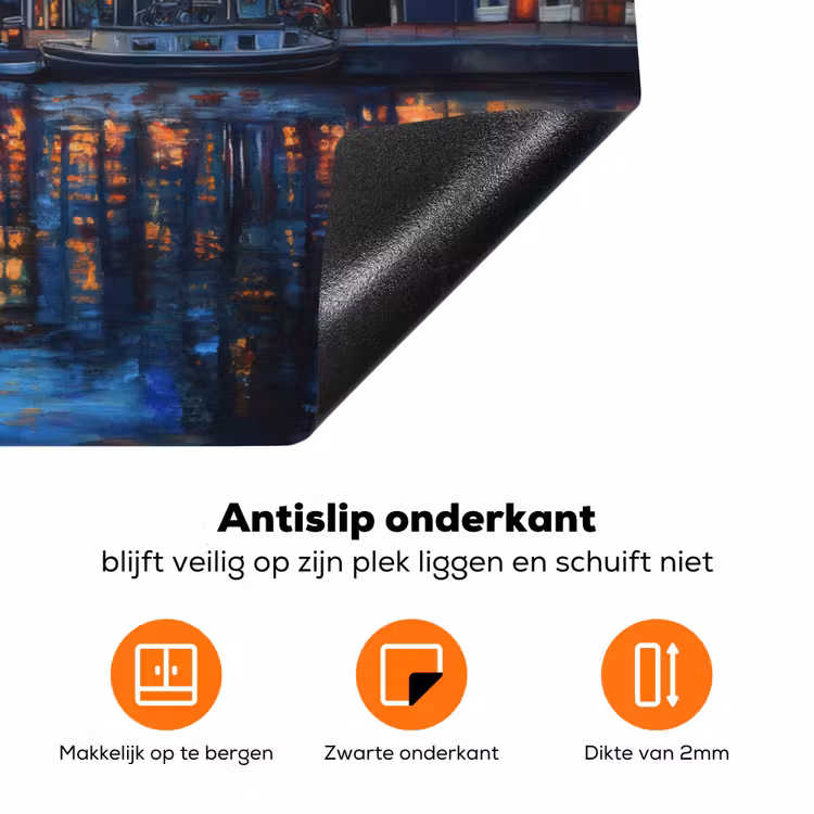 Grachten Amsterdam - Huizen - Stad - Kleurrijk Inductie beschermer vinyl 3mm klein -zzzzzzz-td-onderkant