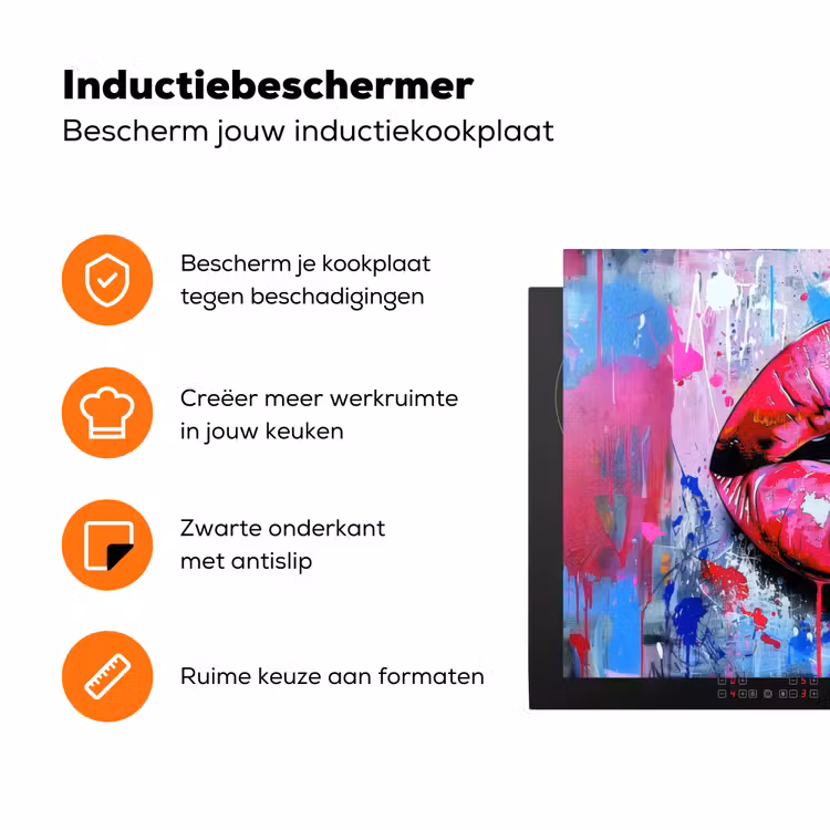 Graffiti - Lippen - Felroze - Geschilderd Inductie beschermer vinyl 3mm klein -zzzzzzz-td-ups