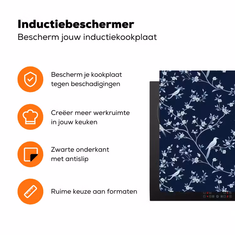 Grafisch - Bloesemtak - Blauw Inductie beschermer vinyl 3mm klein 276 -zzzzzzz-td-ups