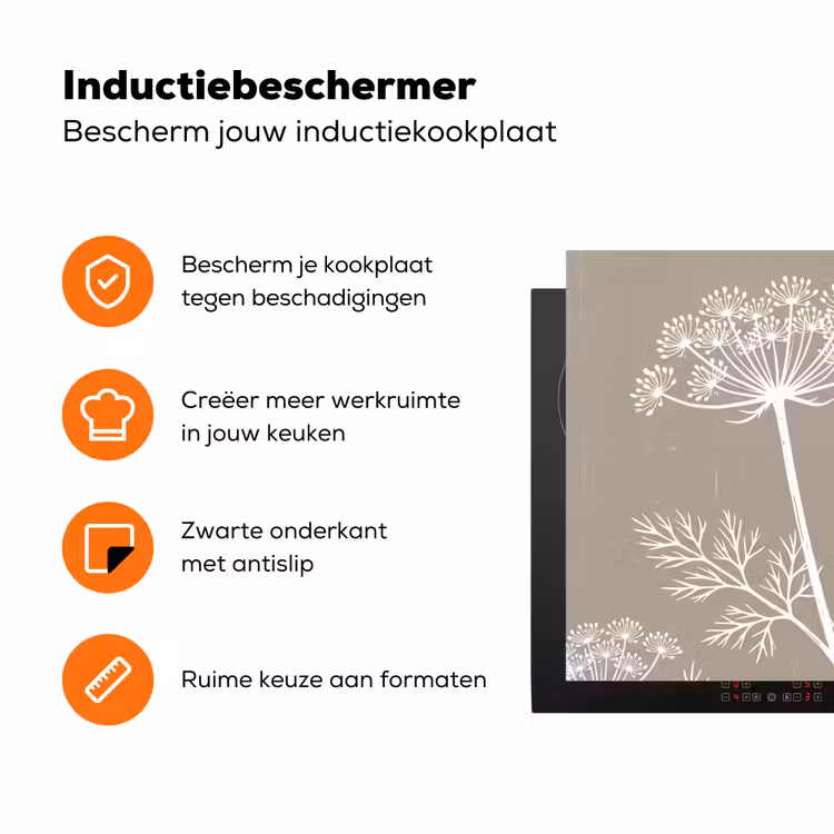 Grafisch - Fluitenkruid - Taupe Inductie beschermer vinyl 3mm klein -zzzzzzz-td-ups