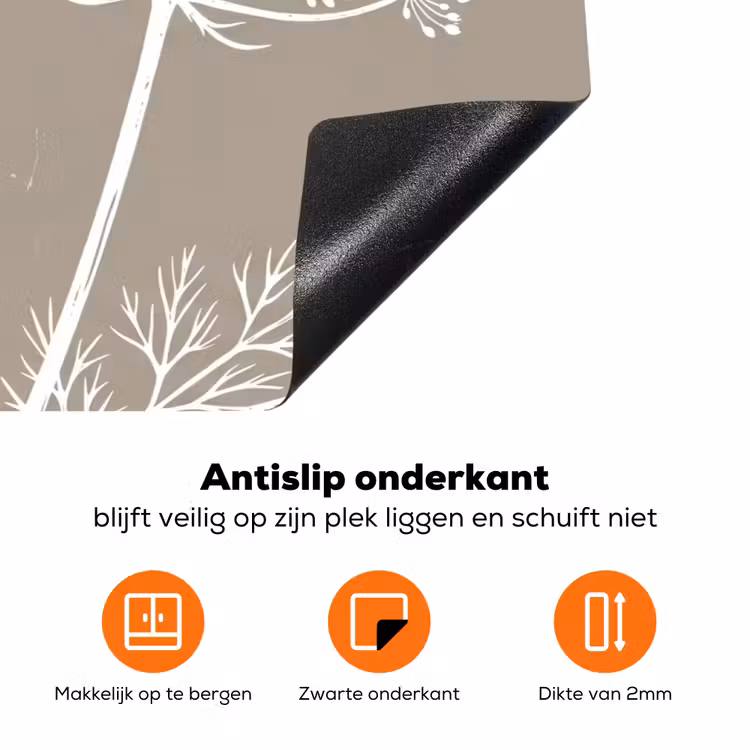 Grafisch - Fluitenkruid - Taupe Inductie beschermer vinyl 3mm klein -zzzzzzz-td-onderkant