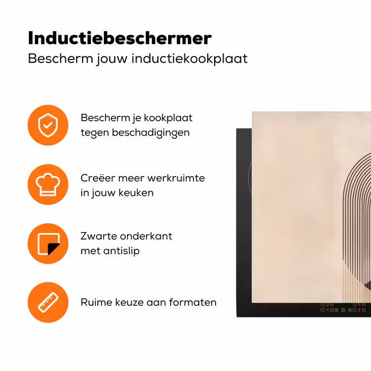 Grafisch gebogen motief - Beige Inductie beschermer vinyl 3mm klein -zzzzzzz-td-ups