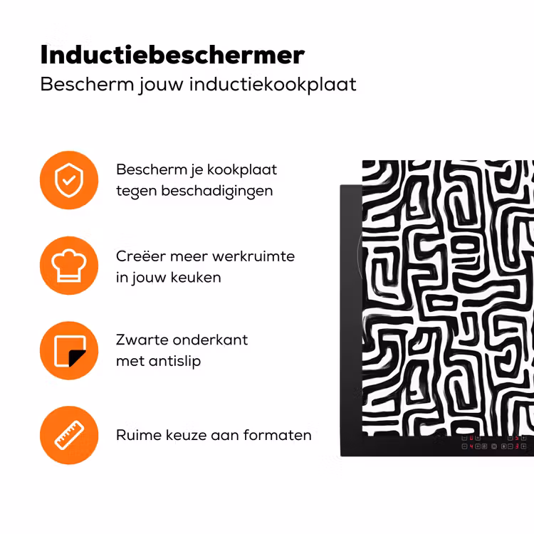 Grafisch - Lijnen - Zwart - Wit Inductie beschermer vinyl 3mm klein 276 -zzzzzzz-td-ups