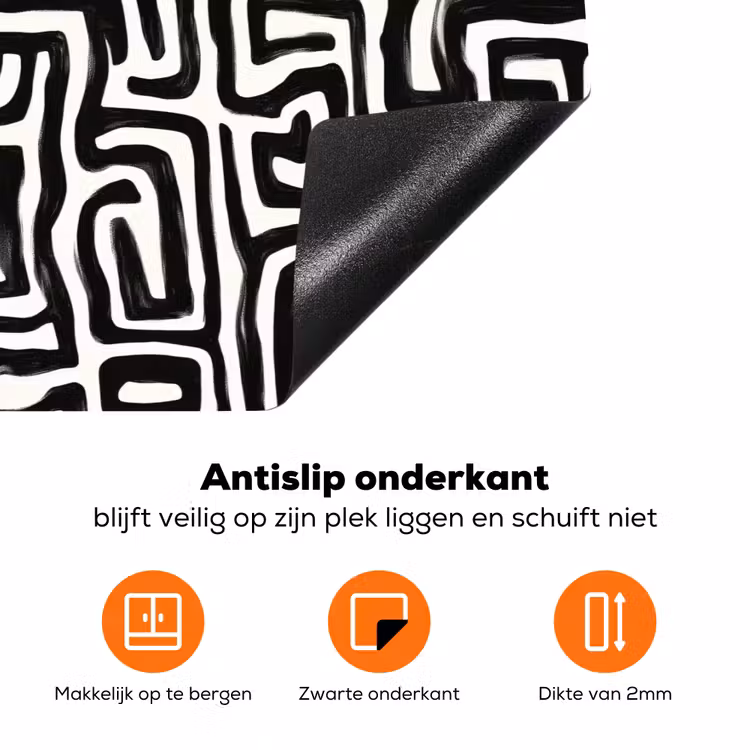 Grafisch - Lijnen - Zwart - Wit Inductie beschermer vinyl 3mm klein 276 -zzzzzzz-td-onderkant
