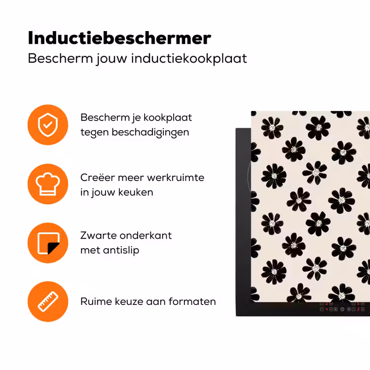Grafisch - Madeliefjes - Zwart - Beige Inductie beschermer vinyl 3mm klein 276 -zzzzzzz-td-ups