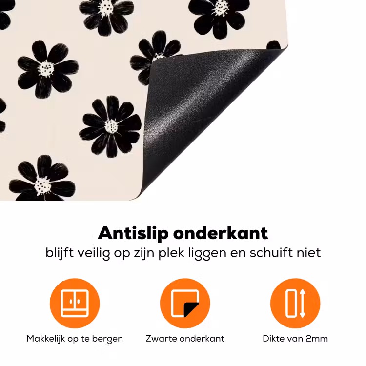 Grafisch - Madeliefjes - Zwart - Beige Inductie beschermer vinyl 3mm klein 276 -zzzzzzz-td-onderkant