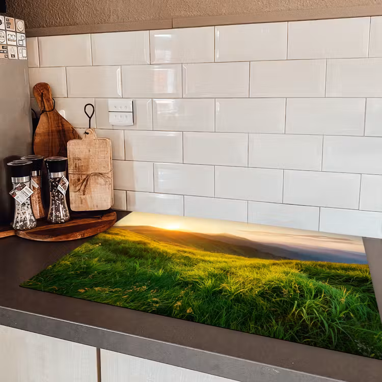 Gras - Heuvels - Zon - Natuur - Landschap Inductie beschermer vinyl 3mm klein -sfeer3