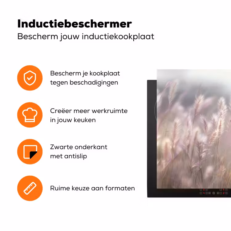 Graspluimen - Wind - Beige - Mistig Inductie beschermer vinyl 3mm klein -zzzzzzz-td-ups