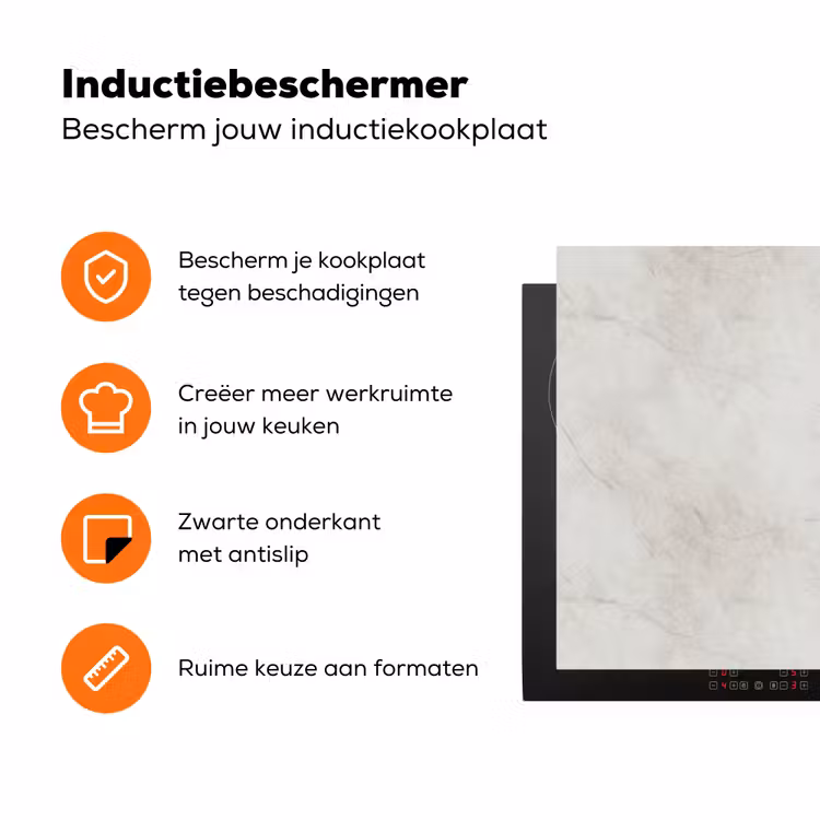 Grijs - Marmer - Aders Inductie beschermer vinyl 3mm klein 276 -zzzzzzz-td-ups