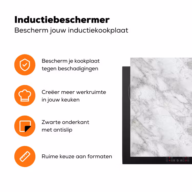 Grijs - Wit - Marmer Inductie beschermer vinyl 3mm klein 276 -zzzzzzz-td-ups