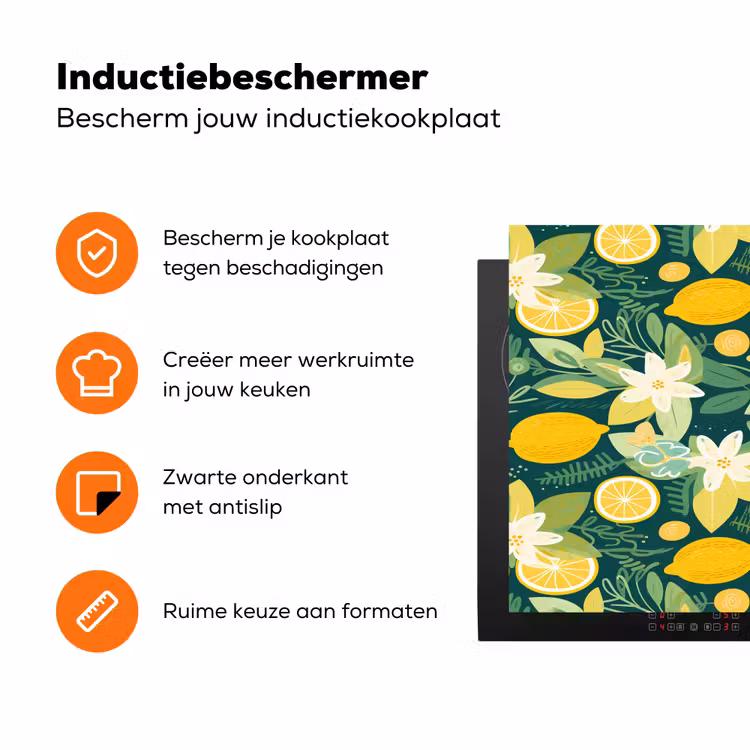 Groen - Bloemen - Citroenpartjes Inductie beschermer vinyl 3mm klein 276 -zzzzzzz-td-ups