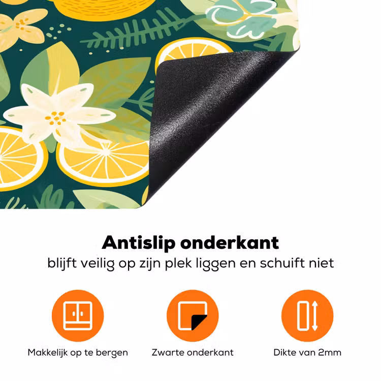 Groen - Bloemen - Citroenpartjes Inductie beschermer vinyl 3mm klein 276 -zzzzzzz-td-onderkant