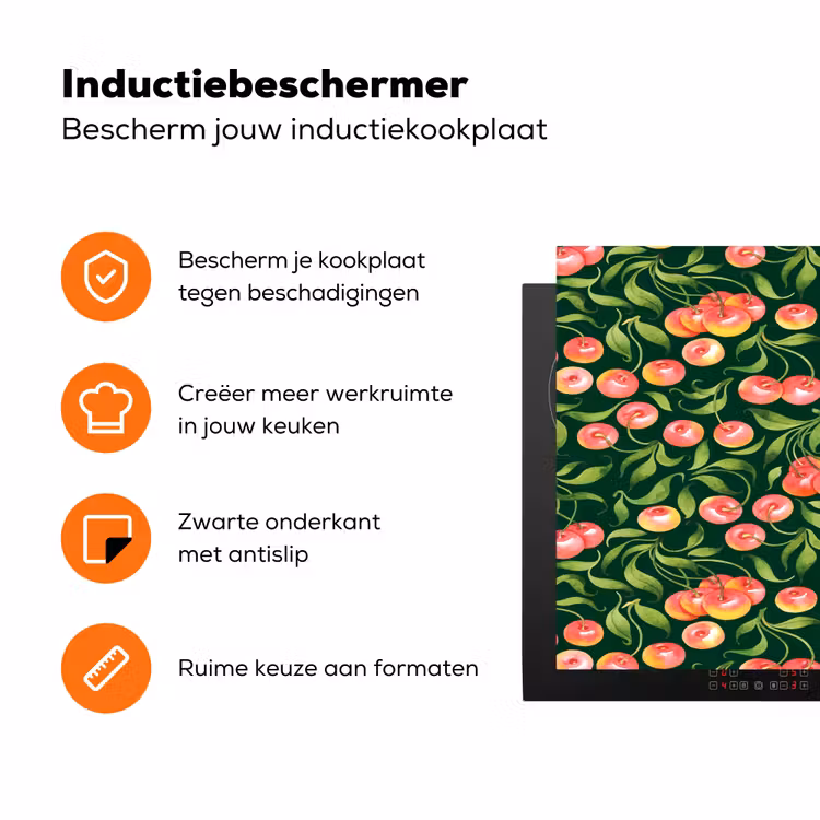 Groen - Rood - Kersen - Bladeren Inductie beschermer vinyl 3mm klein 276 -zzzzzzz-td-ups