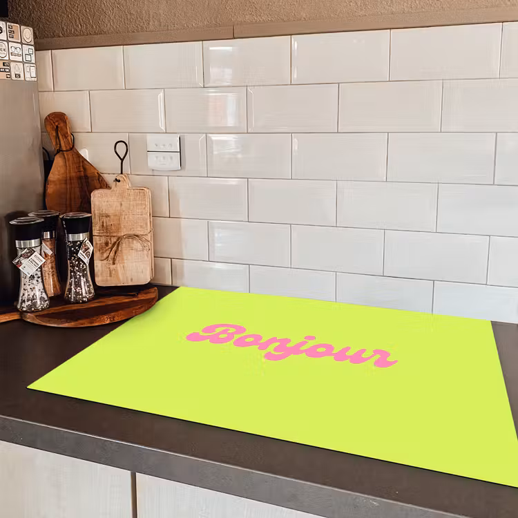 Groen - Roze bonjour - Retro Inductie beschermer vinyl 3mm klein -sfeer3