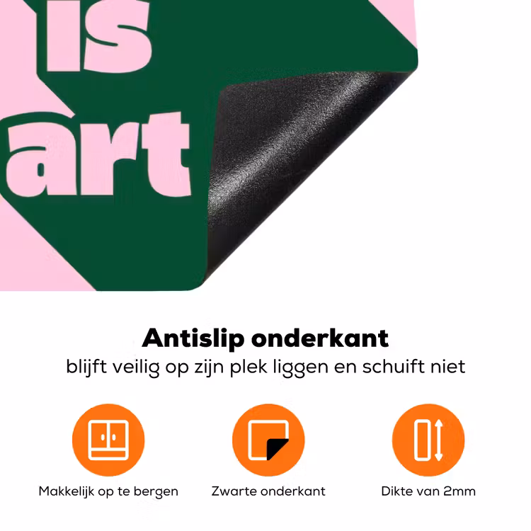 Groen - Teskt - This is art - Roze Inductie beschermer vinyl 3mm klein -zzzzzzz-td-onderkant