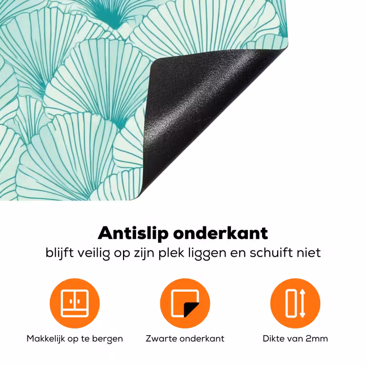 Groen - Wit - Ginko - Getekend - Textuur Inductie beschermer vinyl 3mm klein 276 -zzzzzzz-td-onderkant