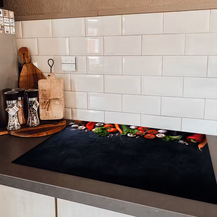 Groente - Kruiden - Specerijen - Zwart - Rustiek - Keuken Inductie beschermer vinyl 3mm klein -sfeer3