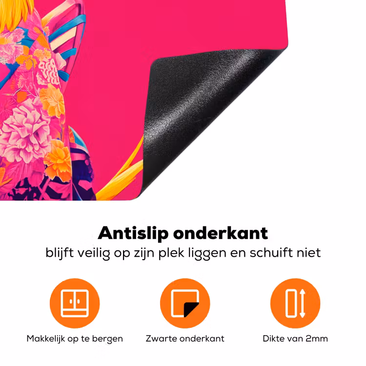 Haan - Kleurrijk - Kimono - Roze Inductie beschermer vinyl 3mm klein -zzzzzzz-td-onderkant