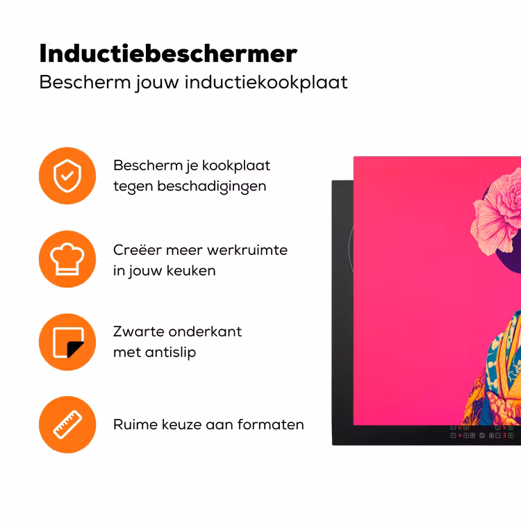Hagedis - Bloemen - Roze - Kimono Inductie beschermer vinyl 3mm klein -zzzzzzz-td-ups