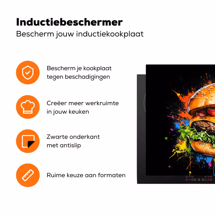 Hamburger - Graffiti - Verf - Kleurrijk - Eten - Abstract Inductie beschermer vinyl 3mm klein -zzzzzzz-td-ups