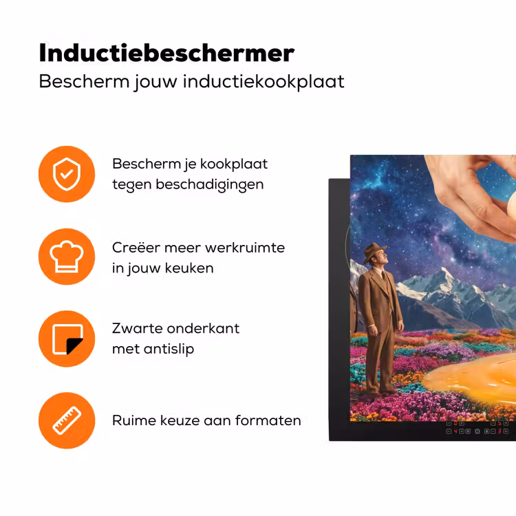 Inductiebeschermer - Handen - Ei - Surrealisme - Handen - Ei - Surrealisme Inductie beschermer vinyl 3mm klein