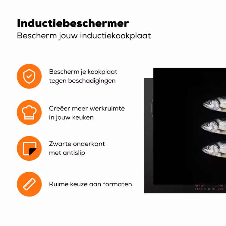 Haring - Vissen - Zwart Inductie beschermer vinyl 3mm klein -zzzzzzz-td-ups