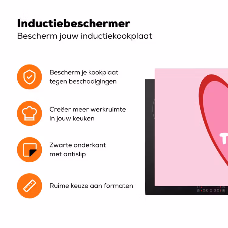 Hart - Frans - Valentijn - Roze Inductie beschermer vinyl 3mm klein -zzzzzzz-td-ups