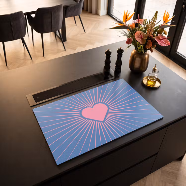 Hart - Stralen - Liefde - Modern - Roze Inductie beschermer vinyl 3mm klein -sfeer5