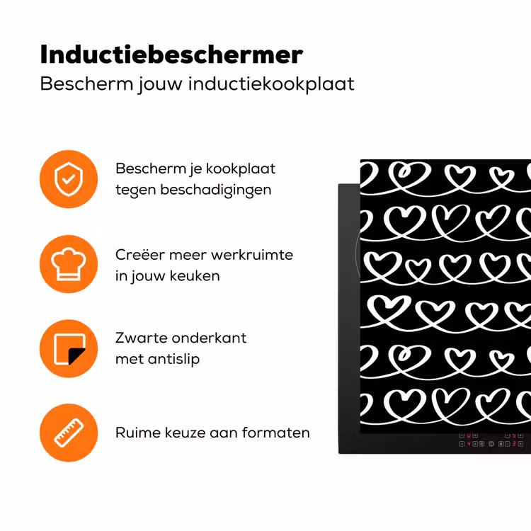 Harten - Verweven - Zwart - Wit Inductie beschermer vinyl 3mm klein 276 -zzzzzzz-td-ups