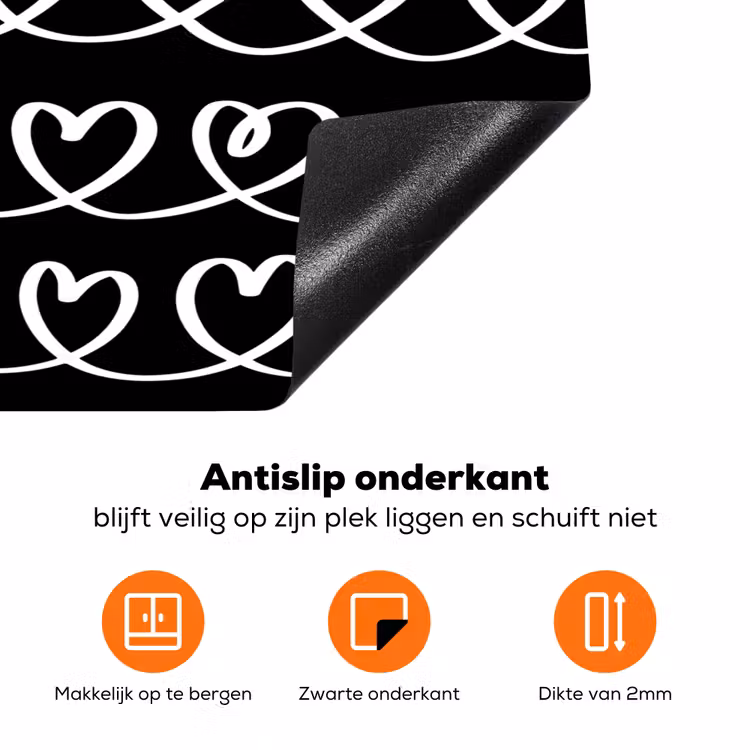 Harten - Verweven - Zwart - Wit Inductie beschermer vinyl 3mm klein 276 -zzzzzzz-td-onderkant