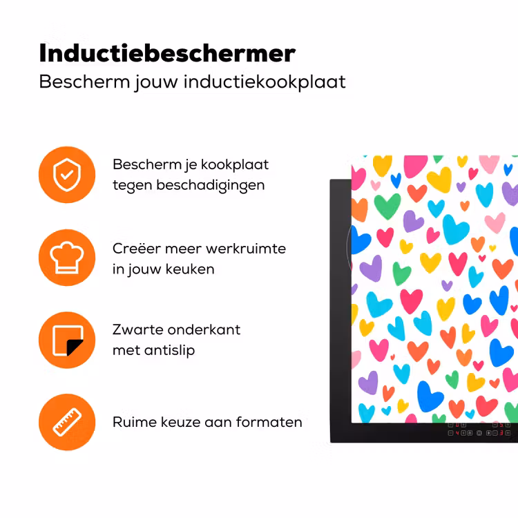 Hartjes - Kleurrijk - Patroon - Levendig Inductie beschermer vinyl 3mm klein -zzzzzzz-td-ups