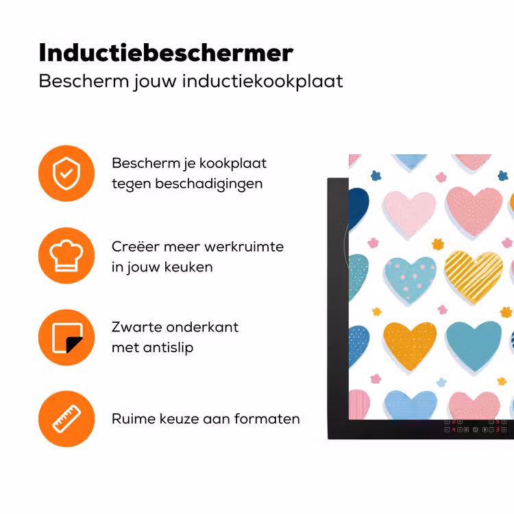 Hartjes - Pastel - Kleurcontrast - Handgetekend Inductie beschermer vinyl 3mm klein -zzzzzzz-td-ups