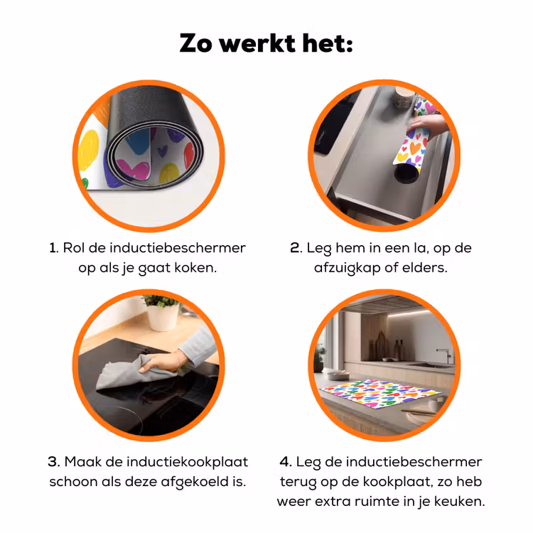 Hartjes - Patroon - Kleurrijk - Tekening Inductie beschermer vinyl 3mm klein -zzzzzzz-td-werking