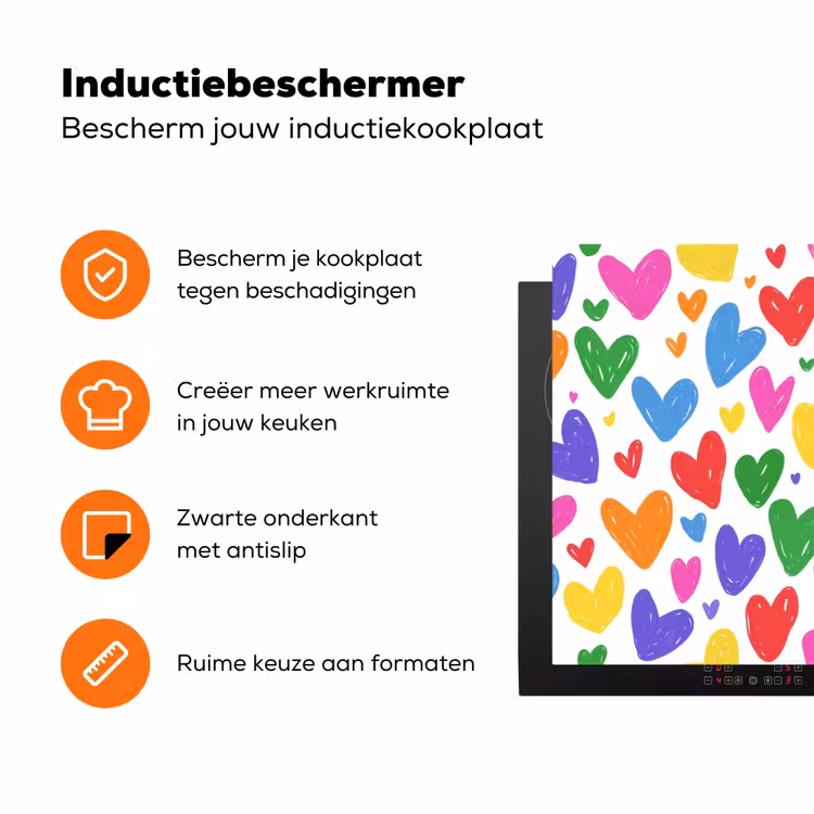 Hartjes - Patroon - Kleurrijk - Tekening Inductie beschermer vinyl 3mm klein -zzzzzzz-td-ups