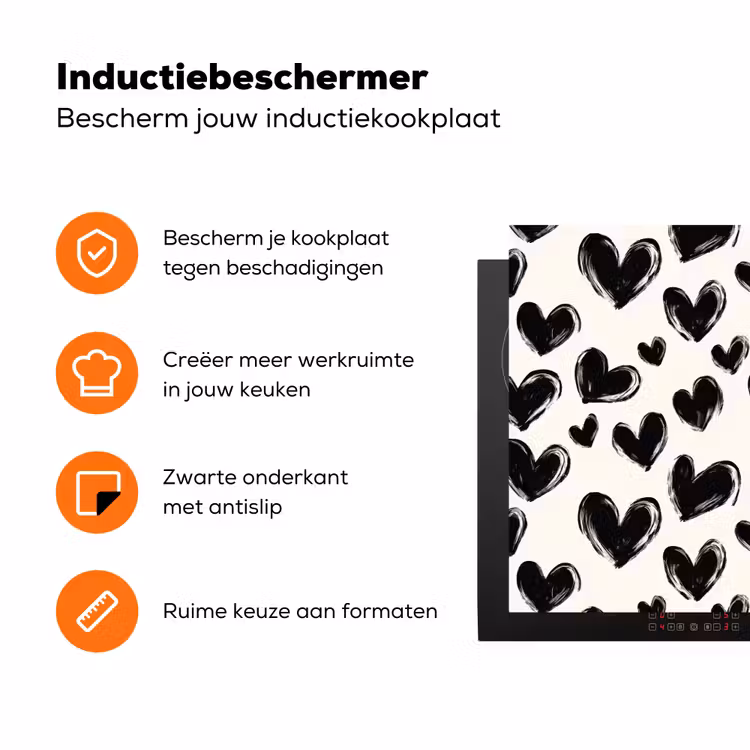 Hartjes - Patroon - Zwart Inductie beschermer vinyl 3mm klein 276 -zzzzzzz-td-ups
