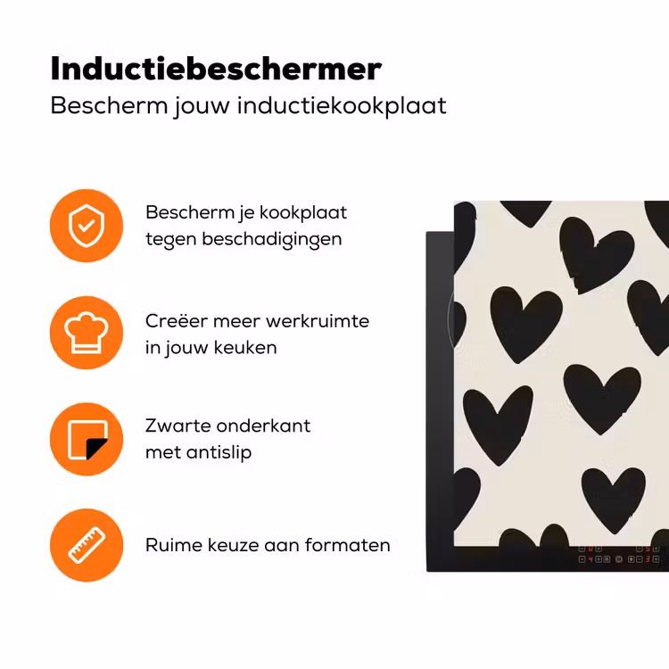 Hartjes - Zwart - Beige Inductie beschermer vinyl 3mm klein -zzzzzzz-td-ups