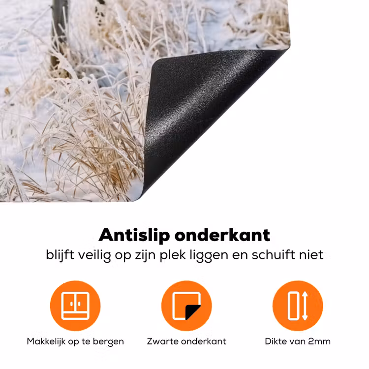 Hek - Sneeuw - Mist - Platteland - Nostalgisch Inductie beschermer vinyl 3mm klein -zzzzzzz-td-onderkant