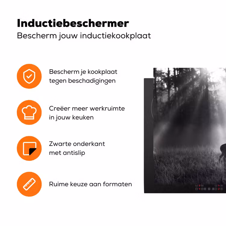 Hert - Bos - Zonnestralen - Zwart-wit - Natuur Inductie beschermer vinyl 3mm klein -zzzzzzz-td-ups