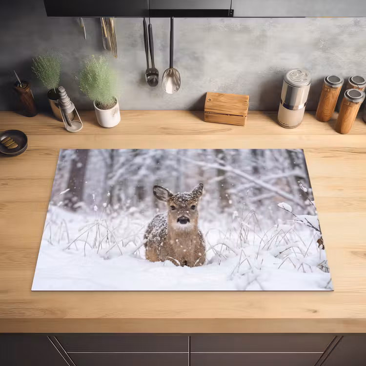 Hert - Sneeuw - Bos - Dieren - Vertederend Inductie beschermer vinyl 3mm klein -sfeer5