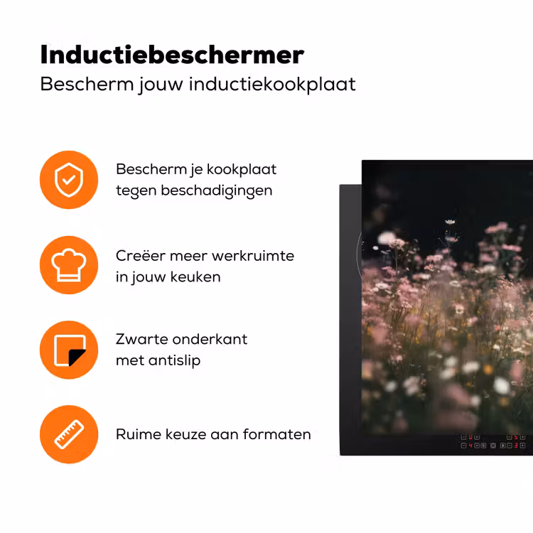 Hert - Wilde bloemen - Bos Inductie beschermer vinyl 3mm klein -zzzzzzz-td-ups