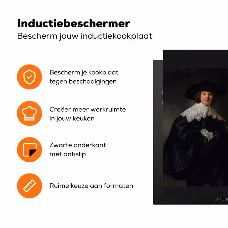Het huwelijksportret van Marten Soolmans - Rembrandt van Rijn Inductie beschermer vinyl 3mm middel -zzzzzzz-td-ups